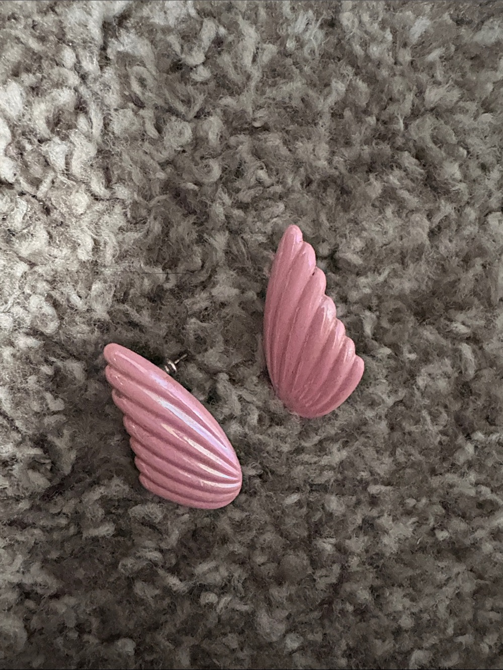 Ribbed Wing Pink Stud Earrings